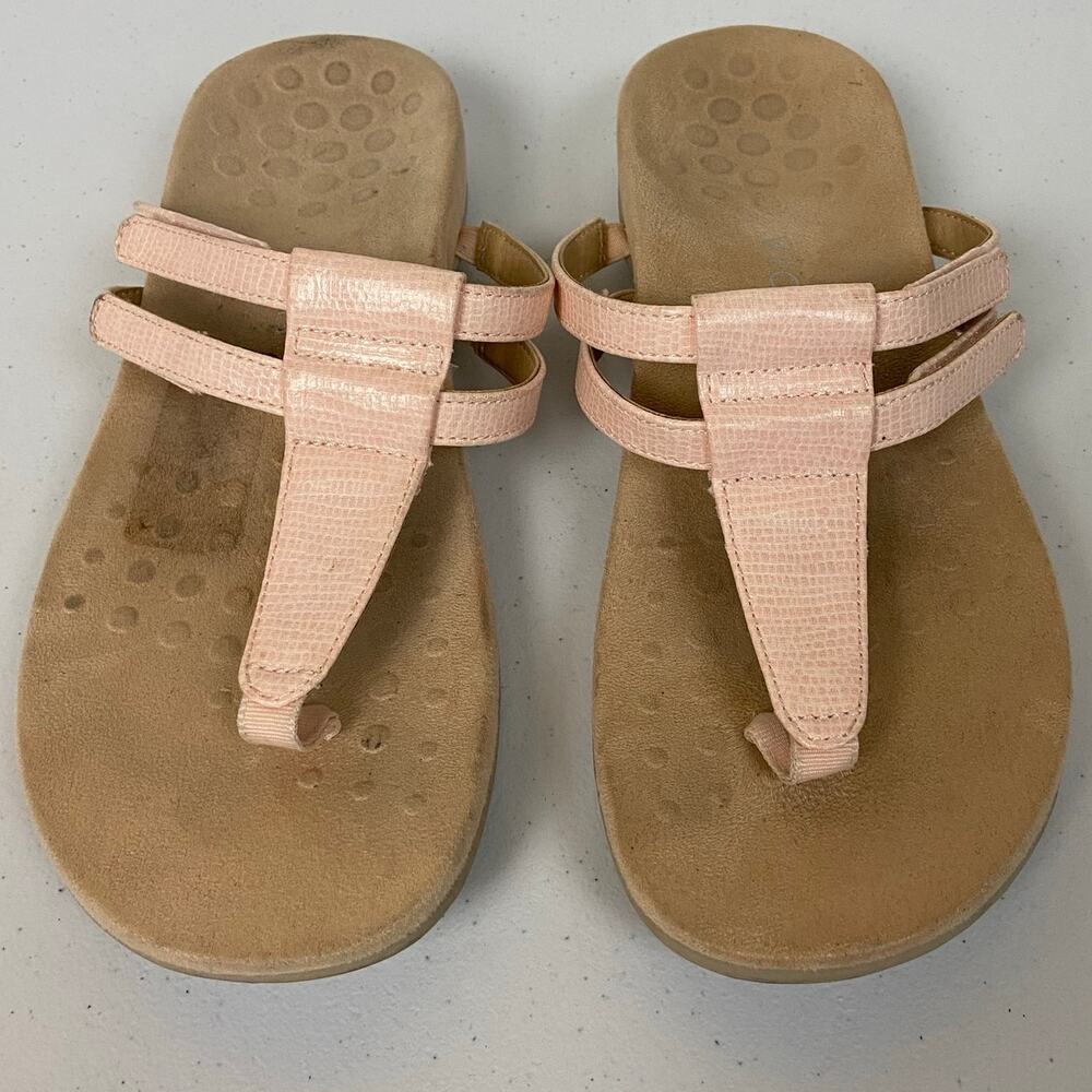 Vionic Women's Rest Elvia Pink Toe Post Slide Sandal Leather Flip Flop Size 8